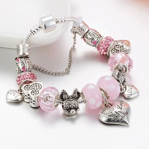 NEW Sterling Minnie & Mickey Charm Bracelet - Picture 2 of 2